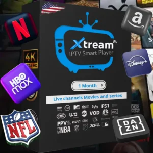 Xtream iptv Subscription 1 month plan featuring 40000+ channels, 4K streaming quality, and monthly flexibility for premium IPTV entertainment